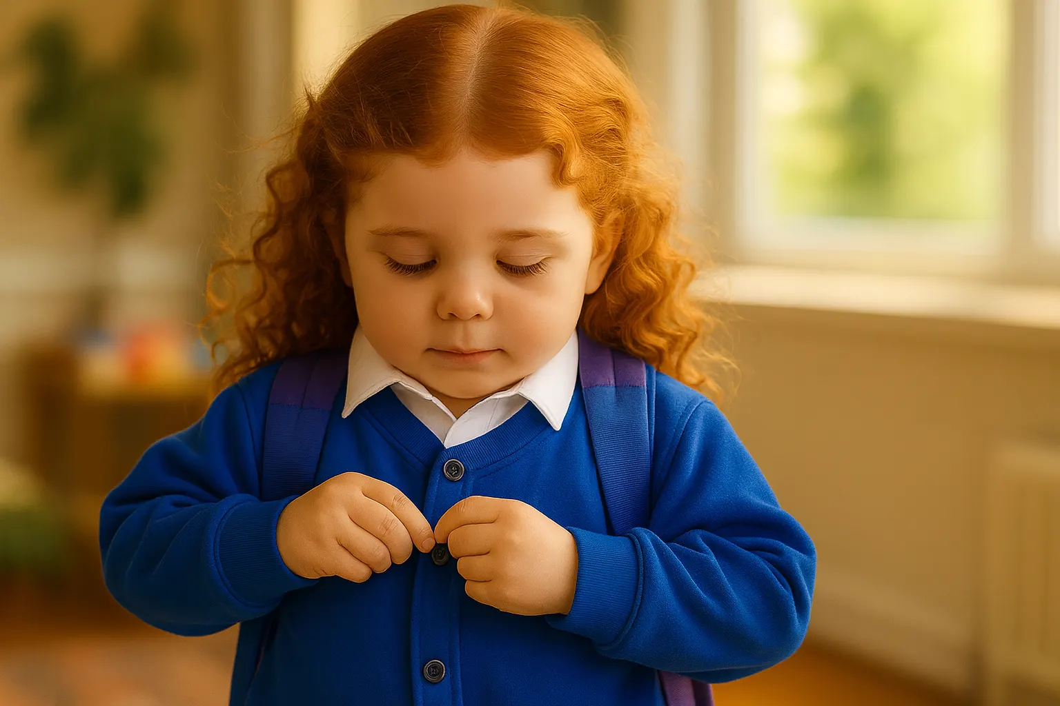 Girl getting ready her uniform ready for school