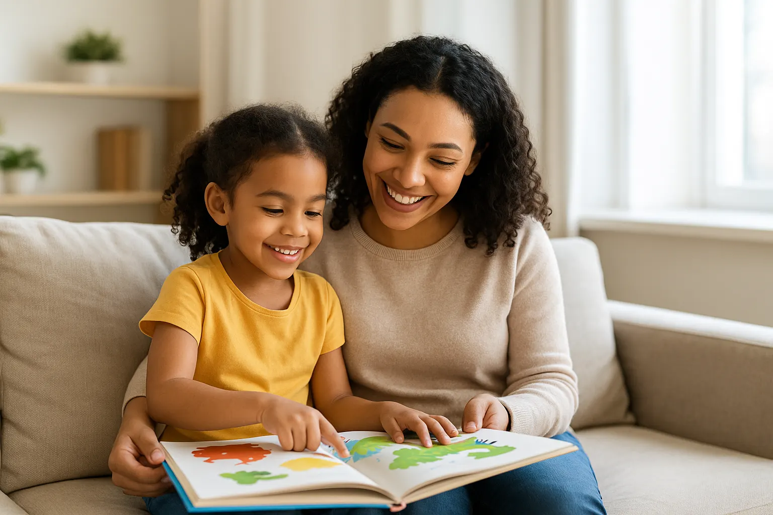 Mother and daughter reading together